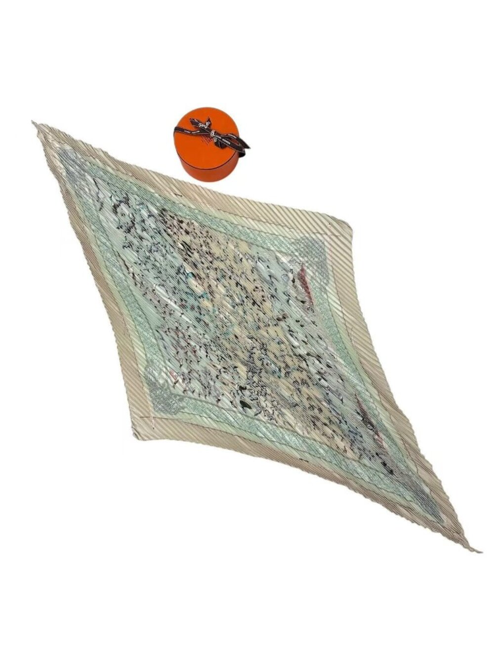 Hermes Pleats Scarf Silk Libres Comme L'air the Sky Is Green